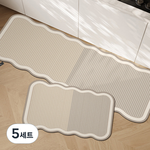 마켓플랜 웨이브 주방 발매트 2종 세트, 라인베이지, 5세트