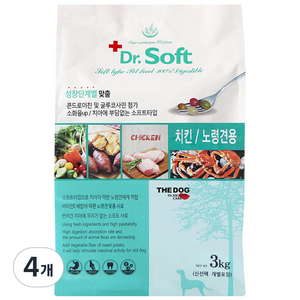 더독 노령견용 강아지 닥터 소프트 사료, 닭, 3kg, 4개