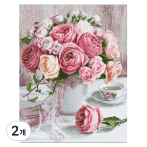 DIY 보석십자수 W02 파스텔 장미화병, 2개