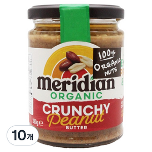 메리디안 100% 유기농 땅콩버터 크런치, 280g, 10개