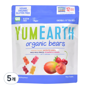 야미얼스 유기농 베어 젤리, 237.6g, 혼합맛(망고/복숭아/체리/딸기), 5개