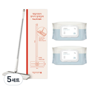 데일리워터 원터치 밀대걸레 + 물걸레 청소포 25매 2p 세트, 5세트