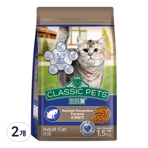 클래식펫츠 어덜트 고양이 컴패니언 헤어볼 방지 기능성 사료, 곡물, 1.5kg, 2개