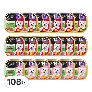 시저 14세 이상 시니어 강아지 버라이어티팩 주식캔 쇠고기 12p + 닭고기 6p, 혼합맛, 100g, 108개