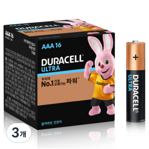 듀라셀 울트라 알카라인 AAA 건전지 보관박스팩, 16개입, 3개