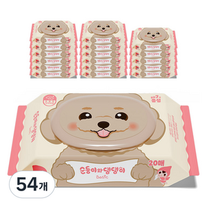 순둥이 와 댕댕이 반려동물 베이직 중성 물티슈 휴대 캡형, 20개입, 54개