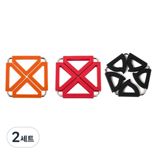 듀얼 냄비 받침대 사각 오렌지 + 오각 블랙 + 레드, 혼합 색상, 2세트