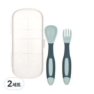 맘스트리 벤더블 스푼 + 포크 + 케이스 세트, 민트, 3종, 2세트