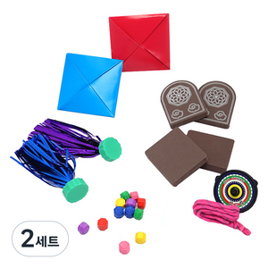 비앤씨 근대 5종 경기 딱지치기 + 비석치기 + 공기놀이 + 팽이치기 + 제기차기 세트, 혼합색상, 2세트