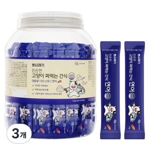 뽀시래기 든든한 고양이 짜먹는 간식 스틱 대용량, 연어, 1.2kg, 3개