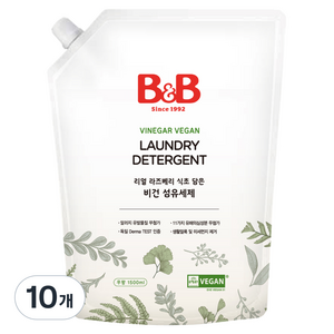 비앤비 리얼 라즈베리 식초 담은 비건 섬유세제 무향 리필, 1.5L, 10개