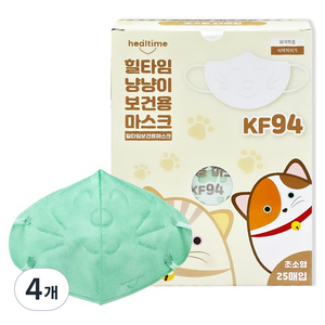 힐타임 냥냥이 보건용 마스크 초소형 KF94, 민트, 4개, 25개입