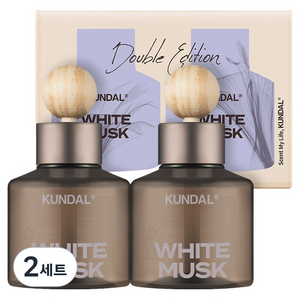 쿤달 퍼퓸 차량용 방향제 75ml 2개 + 우드볼 스틱 2개 세트, 화이트머스크향, 2세트
