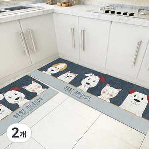 ONLYGOODPRODUCTS 일러스트 러그 주방 발매트 2종 세트, 17고양이와개, 2개