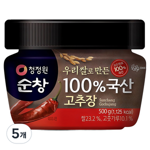 청정원순창 우리쌀로 만든 100% 국산 고추장, 500g, 5개