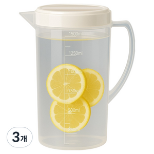 리빙메이커 BPA FREE 업소용 PP비커 가벼운 워터포트 계량컵 물 피쳐 물통, 투명, 1.5L, 3개
