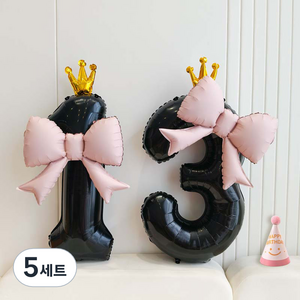 피앤비유니티 리본풍선 숫자 모자세트, 02 블랙앤핑크(13), 5세트