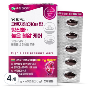 유한메디카 코엔자임 Q10 엔 탑 항산화 높은 혈압 케어 60p, 30g, 4개