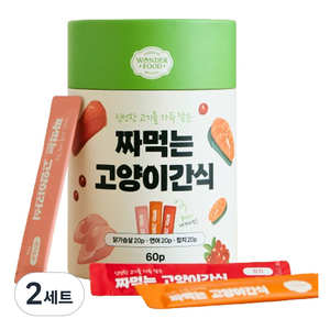 원더푸드 짜먹는 고양이 간식 60p, 혼합맛(닭가슴살/연어/참치), 720g, 2세트
