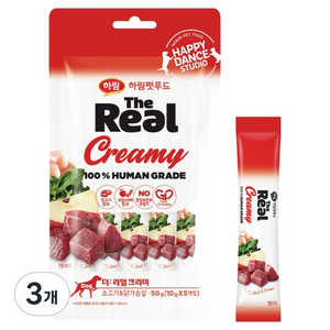 하림펫푸드더리얼 강아지 크리미 짜먹는 간식, 소고기/닭가슴살, 50g, 3개