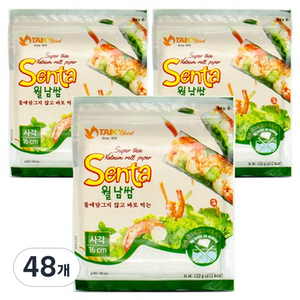 타이키 물없이 싸먹는 월남쌈 라이스페이퍼 사각 16cm, 48개, 120g