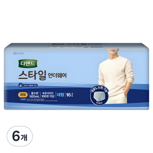 디펜드 남성용 스타일 언더웨어 파워 성인기저귀, 대형, 16개입, 6개