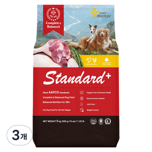 마이펫닥터 전연령 강아지 완전 사료 스탠다드 플러스 치킨 엔 오리 건식 사료, 닭+오리, 5kg, 3개