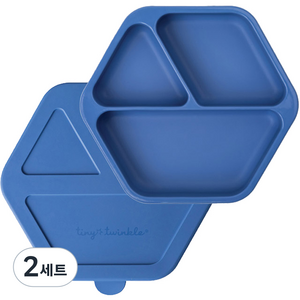 타이니트윙클 실리콘 아기 흡착식판 + 뚜껑 세트, 블루, 2세트