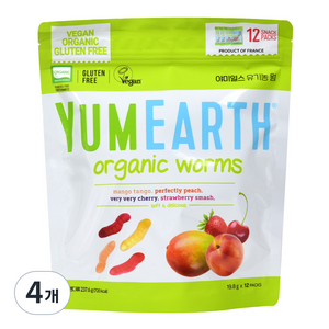 야미얼스 유기농 웜 젤리, 망고 + 복숭아 + 체리 + 딸기 혼합맛, 237.6g, 4개