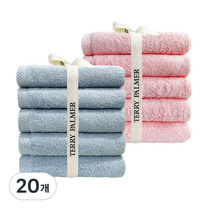 테리파머 호텔 수건 200g 30수 면사 2종 x 5p 세트, 베이비블루 + 베이비핑크, 20개