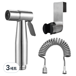 월드크린 욕실 베란다 스프레이건 + 변기걸이 + 호스줄 3M, 실버, 3세트