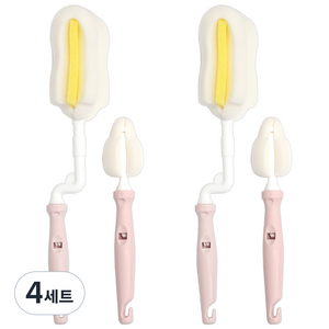 슈베스 국내 제조 회전 젖병솔 2p + 젖꼭지솔 2p 세트, 4세트, 파스텔톤 인디핑크