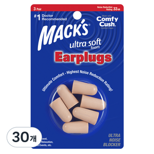 Macks 소프트 폼 울트라소프트 소음방지 이어플러그 6p, 30개, 3쌍