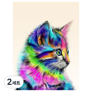로앤뷰 DIY 규빅 비즈 보석 십자수 원단형 30 x 40 cm, 플러피고양이, 2세트