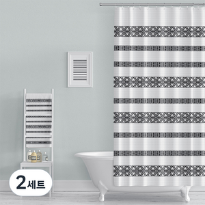 아티홈 기하학 패턴 욕실 샤워커튼 + 커튼고리 세트, TYPE08, 2세트