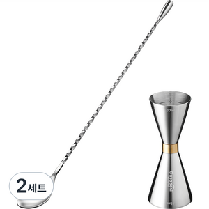 까사베니 홈텐딩 칵테일 골드링 계량 지거 30ml 45ml + 바스푼 30cm, 혼합색상, 2세트