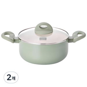 쿠킨 인덕션 칼라 양수냄비, 20cm, 그린, 2개