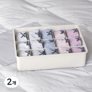 이즈리빙 칸칸칸 속옷 정리함, 아이보리 + 반투명뚜껑, 2개