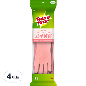 스카치브라이트 베이직 고무장갑 5p, 파스텔핑크, 대(L), 4세트
