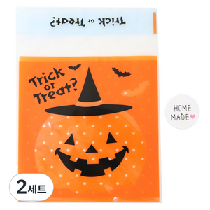 황씨네도시락 접착 할로윈 호박모자 쿠키봉투 50p + 홈메이드 하트 스티커 소 50p, 2세트