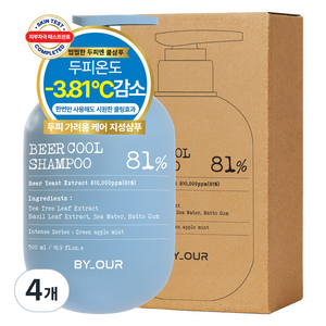 바이아우어 티트리 스칼프 쿨링 탈모 샴푸 그린 애플 민트, 500ml, 4개