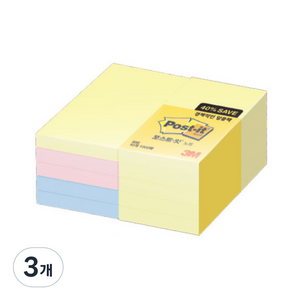 쓰리엠 포스트잇 알뜰팩 51 x 76 mm 656-10A 1000매, 노랑 + 크림블루 + 러블리핑크, 3개