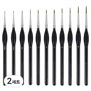 문구담 다용도 미술 브러쉬 라인 세필붓 11종 세트 블랙, 2세트, 17.5~19.4cm