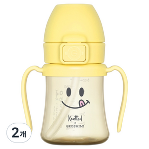 그로미미 노티드 PPSU 유아용 빨대컵 1단계, 200ml, 2개, 레몬슈가
