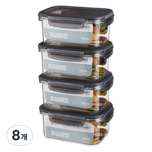 코멧 국내생산 BPA FREE 클리어 직사각 밀폐용기, 8개, 600ml