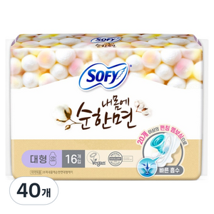 쏘피 내몸에 순한면 에이 생리대 날개형, 대형, 16개입, 40개