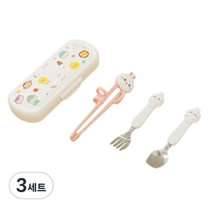 에디슨 프렌즈 아이맞춤 젓가락 4종 세트 흰토끼, Pink, 교정젓가락 + 숟가락 + 포크 + 수저통, 3세트