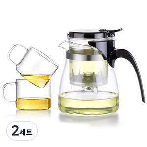 사마도요 내열유리 티포트세트 A14, 2세트, 티포트 900ml(1P) + 찻잔 150ml(2P), 혼합색상