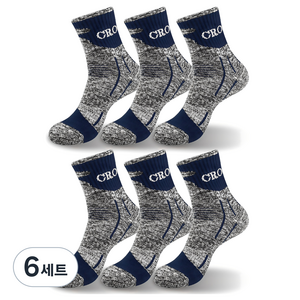 크로커다일 남성용 스포츠 쿠션 고급 연사 등산 중목 양말 6족 세트 CD302, 블루, 6세트