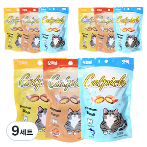 모찌네 고양이 프리미엄 캣픽 비스켓 간식, 혼합맛(연어/참치/치킨), 255g, 9세트